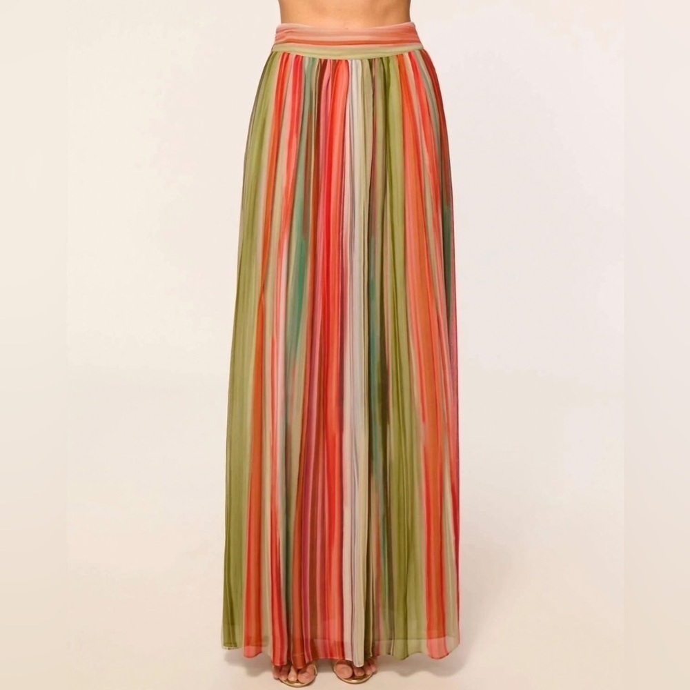 Ramy Brook Lanette Silk Chiffon Maxi Skirt Mint Stripe Womens Size Small - Picture 1 of 12